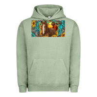 Pigment Oil Green horse and desert with sunflowers gemstone Urban Hoodie - RanaPortraitStore