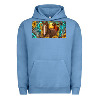 Pigment Pebble Blue horse and desert with sunflowers gemstone Urban Hoodie - RanaPortraitStore