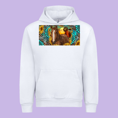 Urban Hoodie horse and desert with sunflowers gemstone