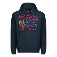 Navy land of the free america because of the brave Premium Hoodie - texasbilliewilder
