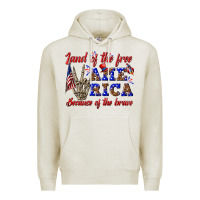 Oatmeal Heather land of the free america because of the brave Premium Hoodie - texasbilliewilder