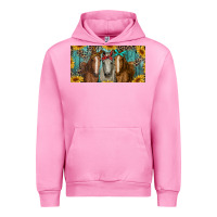 Fuchsia Pink horses with leopard and sunflowers Urban Hoodie - RanaPortraitStore