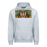 Heather Grey horses with leopard and sunflowers Urban Hoodie - RanaPortraitStore