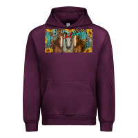 Mauve Wine horses with leopard and sunflowers Urban Hoodie - RanaPortraitStore