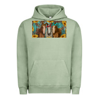 Pigment Oil Green horses with leopard and sunflowers Urban Hoodie - RanaPortraitStore