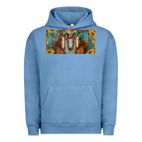 Pigment Pebble Blue horses with leopard and sunflowers Urban Hoodie - RanaPortraitStore