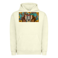 Pigment Pistachio horses with leopard and sunflowers Urban Hoodie - RanaPortraitStore