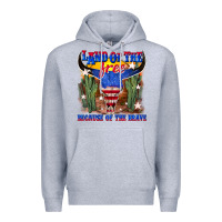 Heather Grey land of the free because of the brave Premium Hoodie - texasbilliewilder