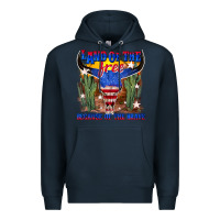 Navy land of the free because of the brave Premium Hoodie - texasbilliewilder