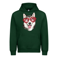 Forest Green husky with love glasses Urban Hoodie - RanaPortraitStore