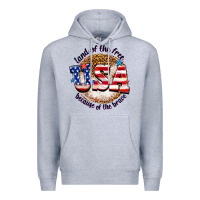 Heather Grey land of the free usa because of the brave billie w Premium Hoodie - texasbilliewilder