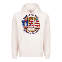 Pale Pink land of the free usa because of the brave billie w Premium Hoodie - texasbilliewilder