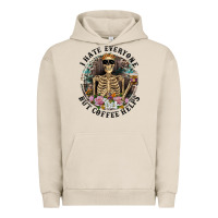 Pigment French Oak I Hate Everyone But Coffee Helps With Flowers Urban Hoodie - RanaPortraitStore