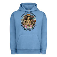 Pigment Pebble Blue I Hate Everyone But Coffee Helps With Flowers Urban Hoodie - RanaPortraitStore