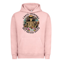 Pigment Salmon I Hate Everyone But Coffee Helps With Flowers Urban Hoodie - RanaPortraitStore