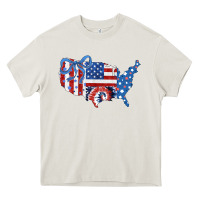 Cream America map Heavy Core Tee - CowhideDigitalArt