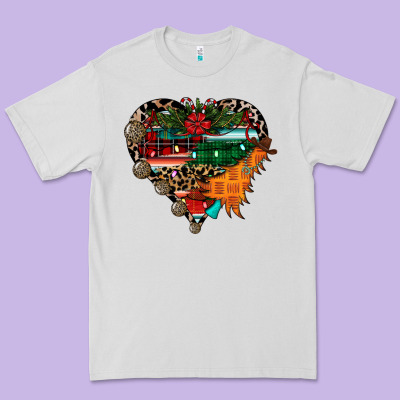 Festive Western Christmas Heart Premium Tee Designed By Cowhidedigitalart