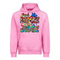 Fuchsia Pink think before you judge autism Urban Hoodie - Zillion Design Studio
