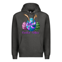 Charcoal Heather easter bunny ear eggs easter vibes Premium Hoodie - RanaPortraitStore