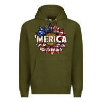 Army Green merica with sunflower Premium Hoodie - texasbilliewilder
