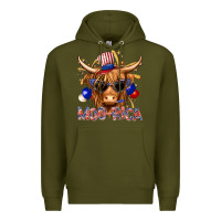Army Green moorica with cow billie wilder Premium Hoodie - texasbilliewilder