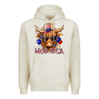 Oatmeal Heather moorica with cow billie wilder Premium Hoodie - texasbilliewilder