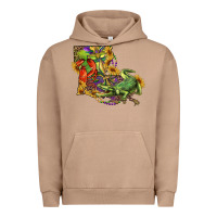 Pigment Burro Louisiana Map With Mardi Gras Crocodile Urban Hoodie - RanaPortraitStore