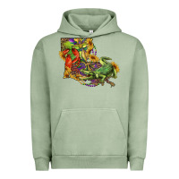 Pigment Oil Green Louisiana Map With Mardi Gras Crocodile Urban Hoodie - RanaPortraitStore