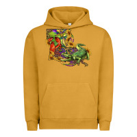 Pigment Peanut Butter Louisiana Map With Mardi Gras Crocodile Urban Hoodie - RanaPortraitStore