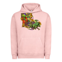 Pigment Salmon Louisiana Map With Mardi Gras Crocodile Urban Hoodie - RanaPortraitStore
