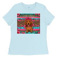 Baby Blue dachshund puppy floral Ladies Tee - Artiststas