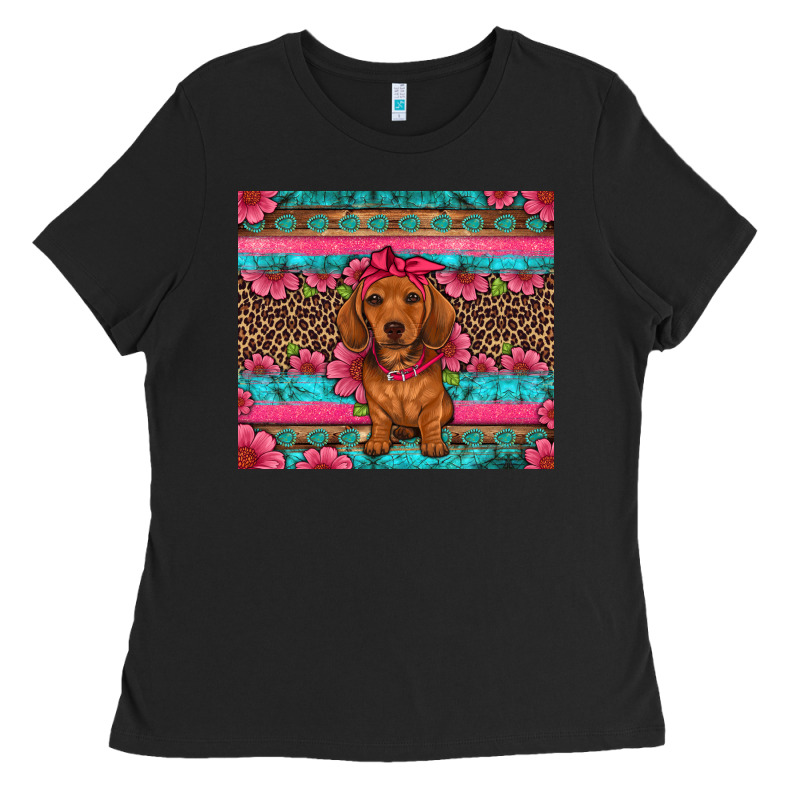 Dachshund Puppy Floral Ladies Tee by Artiststas | Teevron
