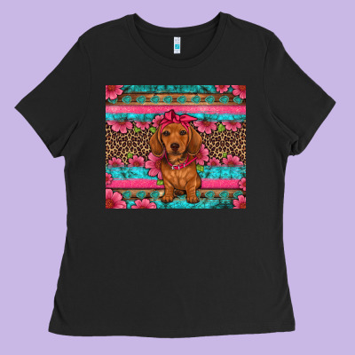 Dachshund Puppy Floral Ladies Tee Designed By Artiststas