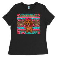 Black dachshund puppy floral Ladies Tee - Artiststas