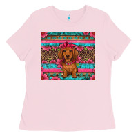 Bubblegum Pink dachshund puppy floral Ladies Tee - Artiststas