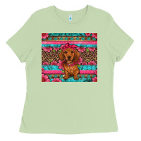 Matcha dachshund puppy floral Ladies Tee - Artiststas