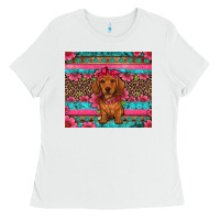 White dachshund puppy floral Ladies Tee - Artiststas