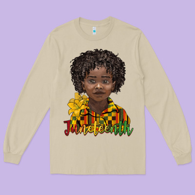 Juneteenth Black Boy Long Sleeve Tee Designed By Barkaloodesign