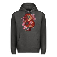 Charcoal Heather red dragon and sakura cherry blossoms Premium Hoodie - RanaPortraitStore