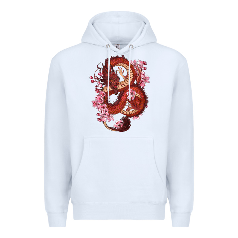 Red Dragon And Sakura Cherry Blossoms Premium Hoodie by RanaPortraitStore | Teevron