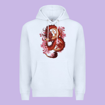 Red Dragon And Sakura Cherry Blossoms Premium Hoodie Designed By Ranaportraitstore