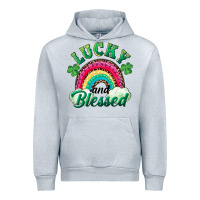 Heather Grey Lucky and blessed rainbow Urban Hoodie - RanaPortraitStore