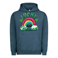 Pigment Midnight Navy Lucky and blessed rainbow Urban Hoodie - RanaPortraitStore