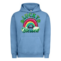Pigment Pebble Blue Lucky and blessed rainbow Urban Hoodie - RanaPortraitStore