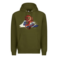 Army Green asian dragon and ocean waves Premium Hoodie - RanaPortraitStore