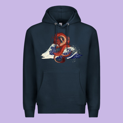 Asian Dragon And Ocean Waves Premium Hoodie Designed By Ranaportraitstore