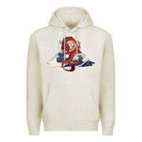 Oatmeal Heather asian dragon and ocean waves Premium Hoodie - RanaPortraitStore