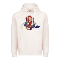 Pale Pink asian dragon and ocean waves Premium Hoodie - RanaPortraitStore