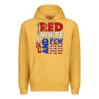 Mustard red white and pew pew pew Premium Hoodie - texasbilliewilder