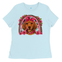 Baby Blue dachshund puppy floral rainbow Ladies Tee - Artiststas